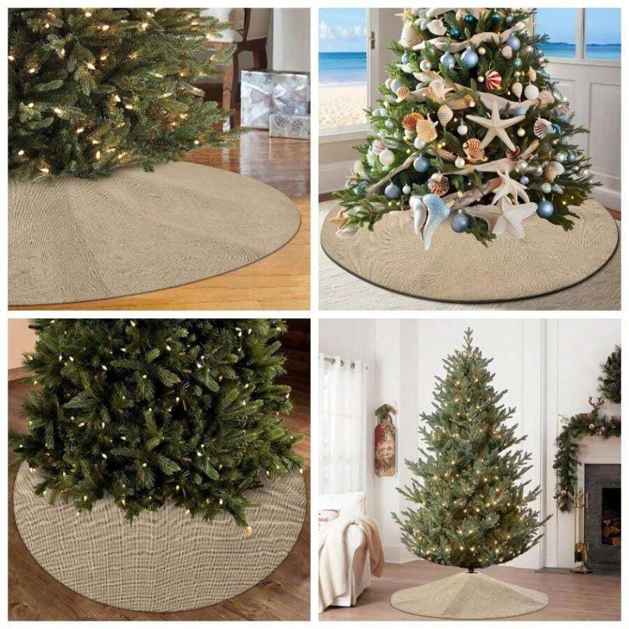 Burlap Chrismtas Tree Skirt, 36 Inches Fall Decorations Tree Ornaments, Linen Farmhouse Rustic Tree Boho Thanksgiving Day Xmas Tree Decor