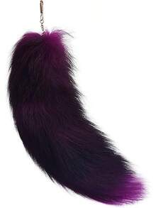 Faux Fur Fox Tail KeyChain For Women Therian Costume Cosplay Handbag Fashion Charm Wolf Tail Keychain Gift For PartyChristmas - 紫黑 - 查看 9
