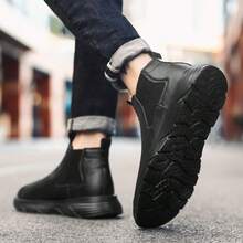 WANWEISI Bottes à enfiler pour hommes - Bottes cheville à bout rond noires avec panneaux latéraux élastiques, style casual et d'affaires, tige synthétique, convient pour toutes les saisons, chaussures casual | Design de bottes à la mode | Chaussures à panneau élastique, Bottes hautes marron confortables à enfiler pour hommes, avec bande élastique, semelle MD antidérapante, doublure en tissu respirant, convient pour le plein air, le travail et les tenues casual - Noir - Voir 5