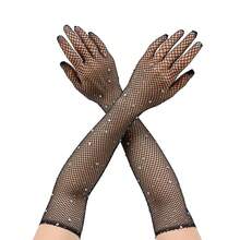 1 Pair Fashionable Rhinestone Shiny Fishnet Sexy Black Elastic Colorful Diamond Halloween Carnival Gloves - Multicolor - View 7