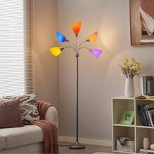 HonoDing Medusa Floor Lamp, Multi Head 5 Light Floor Lamps For Living Room With 10 Lampshade, Adjustable Gooseneck Reading Standing Lamp For Bedroom,Office,Kids,Classroom ,Christmas Decorative Lights(Sliver) - US A Type Plug(110-127V) - View 3