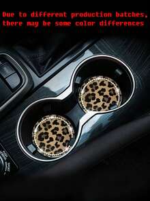 2pcs 7cm Diameter Rhinestone Cow Print & Leopard Print Anti-Slip Silicone Cup Coasters For Car - Multicolor - View 2