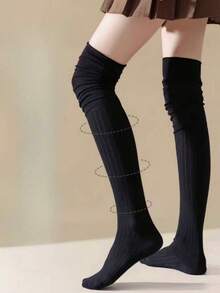 1/5 pares de calcetines altos hasta la rodilla de unicolor y holgados, versátiles para otoño/invierno, calcetines cálidos - Multicolor - Ver 11