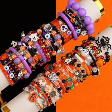 10 Stücke/Los Vintage Punk Gothic Halloween Armbänder für Herren und Damen, Geist, Kürbis, Spinne, Schädel, Augen Designs, Feiertagsparty, Make-up Ball, Nachtclub, Bar, Geschenke für Freunde, Alltagszubehör