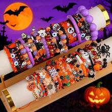 10 Stücke/Los Vintage Punk Gothic Halloween Armbänder für Herren und Damen, Geist, Kürbis, Spinne, Schädel, Augen Designs, Feiertagsparty, Make-up Ball, Nachtclub, Bar, Geschenke für Freunde, Alltagszubehör