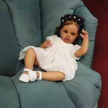 New African Amercian Curly Hair 24 Inch 60 CM Reborn Baby Dolls Soft Cloth Body Bebe Girl Reborn Realistic Newborn Baby Dolls Real Life Baby Toys For Kids Age 3+ - White - View 4