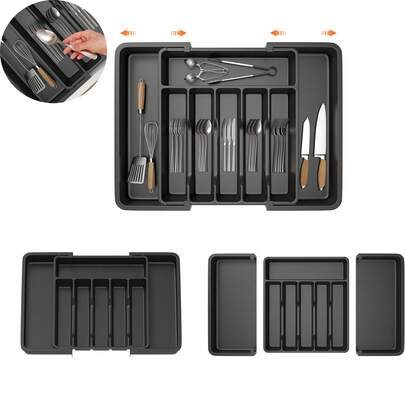  Rigogo Besteckkasten Organizer 6-8 Fächer, Verstellbarer Schubladeneinsatz für Besteck & Küchenutensilien, Erweiterbarer Aufbewahrungshalter aus Kunststoff, Spülmaschinenfest CJP-ZXY