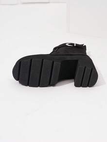 Botas de plataforma de tobillo de moda casual de otoño/invierno para mujer - Negro - Ver 8