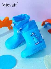 Cartoon Kids Rain Boots, Girls Mid-Calf Rain Shoes, Boys Waterproof Rubber Boots - Mint Blue - View 4