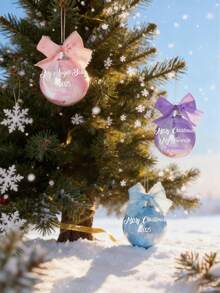 1 pezzo Ornamento natalizio personalizzato con piume e nastro, decorazione personalizzata per albero di Natale, decorazione per feste di Natale, palla di Natale personalizzata