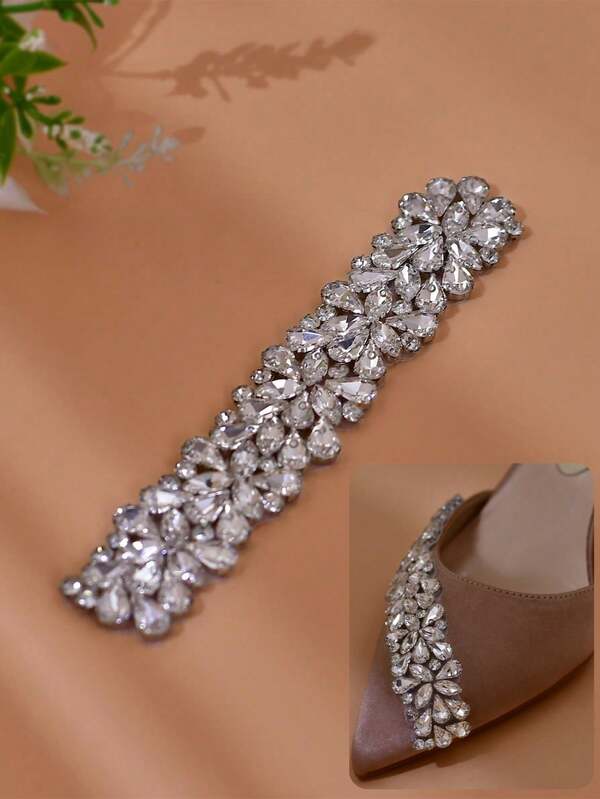 1 peça de flor de sapato de salto alto com strass costurada à mão, remendo adesivo, acessório de cós de noiva, aplique decorativo de strass para terno/vestido/vestido de noiva, passar a ferro ou costurar, faça você mesmo à mão