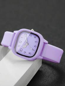 10pcs/Set Women's Gift Silicone Watch, Fashion Casual Square Dial Quartz Wrist Watch Combination Set (Watch Box Not Included)