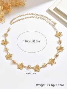 1pc Vintage Fashionable Personalized Metal Flower Waist Chain, Bohemian High-End Versatile Dress Chain Waist Belt, Suitable Women In Any Occasion - Vàng 2 - Xem 5