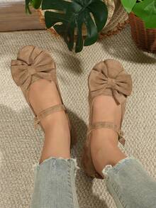 Ballerines respirantes pour femmes grandes tailles avec boucle et décoration nœud - Kaki - Voir 2