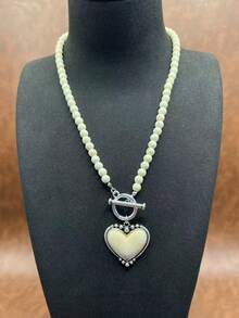 1 Set Vintage Bohemian Style Turquoise Beaded Necklace, Synthetic Turquoise Heart Pendant Necklace, Heart Bracelet, Heart Earrings, Versatile Short Style, Suitable For Casual Wear, All Seasons Jewelry, Suitable For Women And Girls, Daily Outfit, Party Accessories, Jewelry, Gift For Family/Friends/Yourself - Bohemian Style - View 14