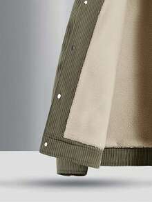 Men's Winter Thermal Lined Thick Warm Casual Fashionable Versatile Long Sleeve Coat With Large Capacity Side Flap Pockets, Button Cuffs And Comfortable Soft Turndown Collar, For Fall