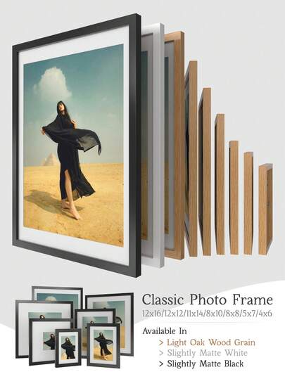 Czarno-biała/drewniana minimalistyczna ramka na zdjęcia do galerii ściennej lub na stół, 12 x 16/12 x 12/11 x 14/8 x 10/8 x 8/5 x 7/4 x 6 cali, 30 x 40/30 x 30/20 x 25/20 x 20/10 x 15 cm, biała mata w zestawie, wiele ramek do kolażu zdjęć, rama do obrazu z diamentowym malowaniem, dostępna w kolorze jasnego dębu, lekko matowej bieli i lekko matowej czerni