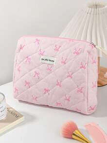 1 pièce/set Sac de rangement cosmétique grande capacité avec design nœud papillon rose et dentelle. Sac de rangement à cordon pour produits de soins de la peau de voyage. Sac pour serviettes hygiéniques, indispensable pour les courts voyages. Sac de maquillage et portable multifonctionnel pour ranger le rouge à lèvres, les serviettes hygiéniques, les pièces, les clés, etc. Grand sac de lavage mignon pour l'organisateur de voyage, sac cosmétique pour voyage, cadeau pour la fête des mères, cadeau pour la rentrée scolaire
