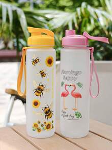1 件 1000ml/32oz 可爱蜜蜂、卡通龙、羊驼图案运动水瓶 - 便携式翻盖设计带手柄带,适合日常通勤、户外活动、露营、跑步、健身、旅行和节日礼物 - 彩色 - 查看 8