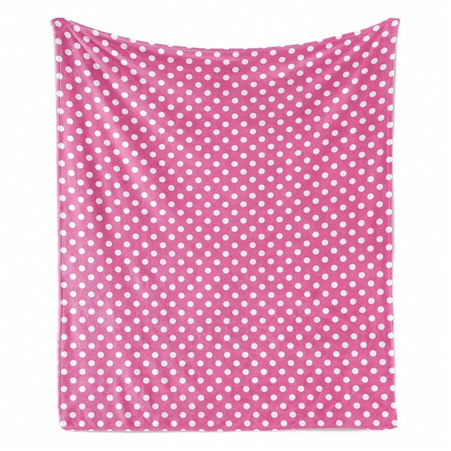 Pink Polka Dots Throw Blanket, Rows And Columns Ordered Arrangement Feminine Abstraction Graphical, Flannel Fleece Accent Piece Soft Couch Cover For Adults,, Pink And White Soft, Comfortable And Warm Flannel Blanket - Nhiều màu - Xem 1