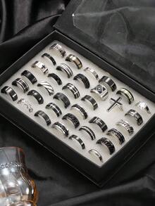 10/20/40/60pcs Set Stainless Steel Roman Embossed Matte Finish Rings, Unisex, Suitable For Daily Wear & Holiday Decoration, Random Styles & Sizes