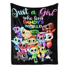 1pc Just A Girl Who Loves DANDY'S WORLD Flannel Blanket, Soft Polyester Fiber Blanket, Suitable For All Seasons, Comfortable Bed Sheets, Sofas, Camping, Travel, Office Essentials, Perfect Holiday Gifts, Couple Gifts, Multiple Sizes To Choose From, Pet Friendly Home Decoration, Party Decoration, Lightweight And Durable Design, Modern Style, Pet Owner's Choice - 黑色 - 查看 6