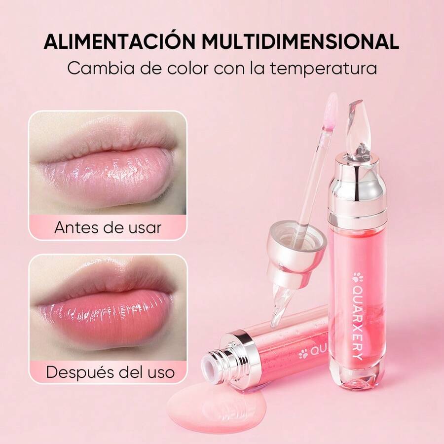 QUARXERY brillo labial hidratante tono natural, maquillaje luminoso duradero cambia de color con temperatura, textura ligera y no pegajosa, cuidado de labios belleza facial diario, resultados profesionales labios suaves y naturales
