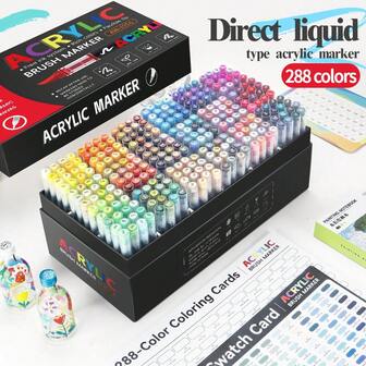 1pc Direct Liquid Soft Tip Acrylic Marker Pen, 288/240/168/120/72/60/48/36/24/12 Colors, Student Use, Non-Transparent, Stackable, Watercolor Brush, High Aesthetic For Art Students, DIY Colored Painting Brush