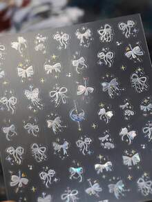 1 pezzo Adesivi per unghie 5D con fiocco e stella, cuore incantato con nodo di nastro in rilievo, unghie celesti e fiabesche per una manicure fai-da-te da donna, decorazioni per unghie romantiche ed eterei