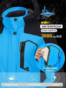 KEFITEVD Women's Ski Snow Thermal Jacket Fleece Lined WaterProof Windbreaker Outdoor Hiking Coats - Hoa lan mặt trăng với màu đen - Xem 4