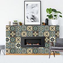 10pcs Floral Pattern Faux Ceramic Tile Wall Stickers, Vintage PVC Self-Adhesive Removable Flat Wall Paper, Suitable For Home, Kitchen, Room, Wall Decor - Multicolor - View 7