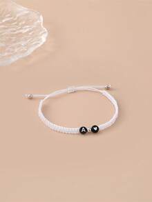 1pc Minimalist 26 Alphabet Braided Adjustable Bracelet, Personalized Heart Letter Friendship/Couple Bracelet, Suitable For Valentine's Day And Birthday Gift