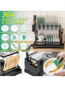 1pc Large Capacity Double-Layer Detachable Drainage Dish Rack | Multi-Purpose Kitchen Organizer For Home & Restaurant - Stainless Steel Dish Drainers Home Essentials Kitchen Organization And Storage Kitchen Accessories