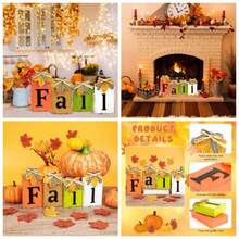 4 Pcs Fall Decorations Home, Fall Thanksgiving Table Decor Vintage Farmhouse Wooden Signs Autumn Tabletop Centerpieces Thanksgiving Fall Home Office Kitchen Harvest Party Tiered Tray Mantel Decor