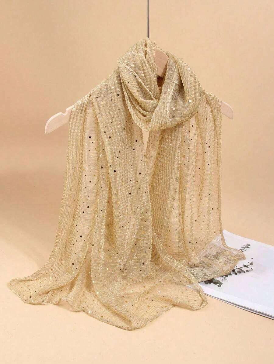 1pc Women's Lightweight Solid Color Sequin Bandana Scarf, Headscarf, Middle Eastern Hijab, Decorative Shawl, Sun Protection Beach Wrap, Suitable For Daily Use - 薄荷綠 - 查看 1
