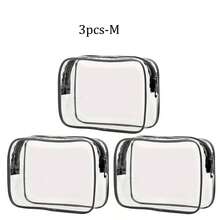 Bộ 3 túi đựng mỹ phẩm trong suốt chống thấm nước, cần thiết cho kỳ nghỉ hè và du lịch - Túi khóa kéo đa năng nhẹ nhàng đựng đồ dùng vệ sinh cá nhân và phụ kiện của phụ nữ. - màu đen - Xem 15