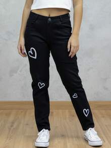 Girls' Jeans With Adjuster - 黑色 - 查看 1