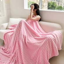 1 pièce Couverture à rayures réversible en fourrure de lapin de couleur unie minimaliste, convient pour la chambre, le canapé, les voyages en extérieur, super douce et moelleuse, toutes saisons