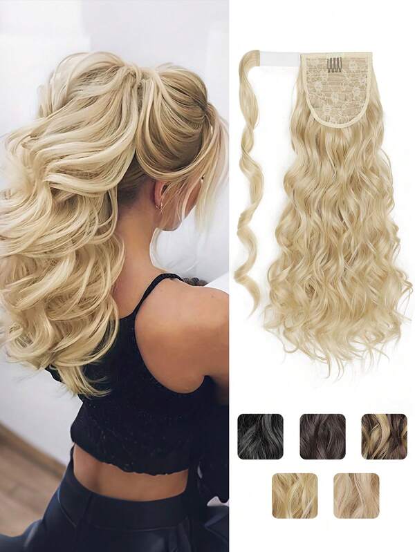 Ponytail Extension Hair Extensions Wrap Around 20" Wavy Curly Synthetic Fake Clip On Pony Tails Wigs Easy Installation Fluffy Hairpieces For Women Wedding Party Daily Use