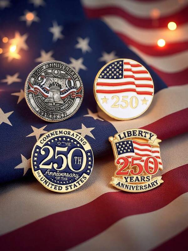 1/4pcs 2026 United States Bicentennial Memorial Alloy Drop Oil Badge, Featuring The Number 250, American Flag, And Liberty Bell Elements, Honorary Pin, Patriotic Commemorative Badge For Independence Day, Holiday Gift For Clothing, Hats, Backpack Accessories, Ideal Gift For Family And Friends.