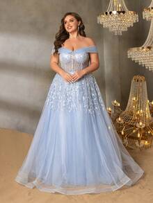 Vestido Elegante de Chiffon Estilo A-Line para Mulheres Plus Size, Amarração na Cintura Nas Costas, Ajuste Slim, Adequado para Gala de Traje Preto, Vestido de Convidada de Casamento, Vestido da Mãe da Noiva, Evento de Tapete Vermelho e Jantar Formal - Azul bebê - Visão 4