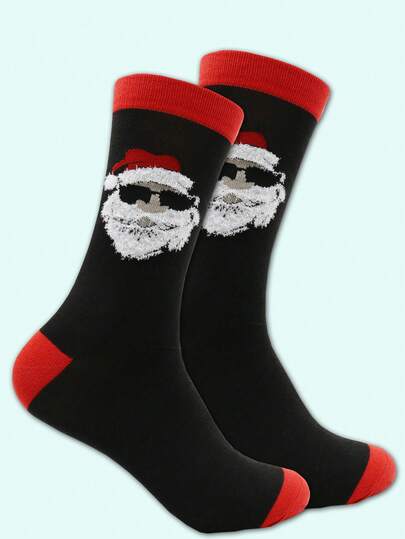1 Pair Men's Funny Santa Claus Christmas Graphic Mid-Calf Socks