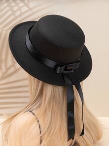 قبعة نسائية مسطحة الأعلى مزينة بشريط، أنيقة وعصرية، متعددة الاستخدامات للوقاية من الشمس، مناسبة للارتداء اليومي والمناسبات