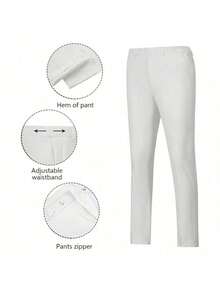 Mens 2 Piece Vest Pants Slim Fit Suit Set V-Neck Solid Dress Suit Wedding Prom Tuxedo For Men Ivory White - Ngà voi - Xem 6