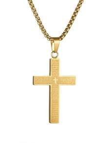 1 件不锈钢雕刻十字架项链，男女通用个性化嘻哈风格珠宝 - Cross - 查看 4