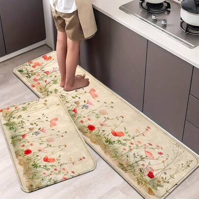 Chic Kitchen & Bathroom Mats - Non-Slip, Durable & Washable Runner Rugs Home, Office, Laundry - Comfortable Polyester Standing Pads In Various Sizes KLIX
