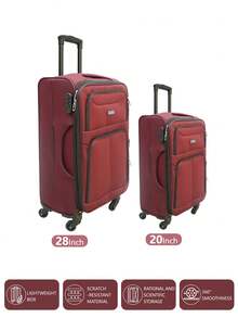 牛津布行李箱，拉桿箱，大容量 4 件套牛津布行李箱套裝，20/24/28/32 英寸，防刮且美觀大方，配有靈活的萬向輪，可用作隨身行李或手提箱 - 酒紅色 - 查看 11