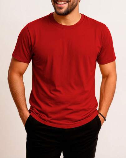 Camiseta Básica 100% Algodão Reforço Ombro a Ombro Masculina Lisa Modelagem Casual