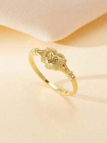 Gold Colour Heart Shaped CZ Ring (1Pc), Elegant Female Jewelry Accessory For Wedding Party & Fancy Gift AUWC - 戒指 - 查看 11