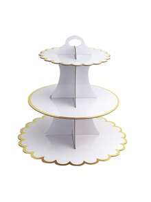1PC 3-Tier Cupcake Stand Cardboard Round Cake Stand Dessert Tower& Food Display Stand With Gold Scalloped Edge For Birthday Party Favors Wedding Decor Back To School, Afternoon Tea, Wedding, Party